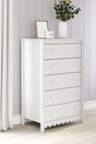 Hallityn White Chest of Drawers front view showing scalloped design