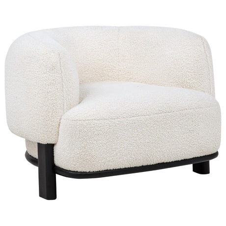 Lawler upholstered barrel back accent chair in ivory and black side view