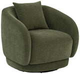 Arnaud green chenille upholstered swivel accent chair front view