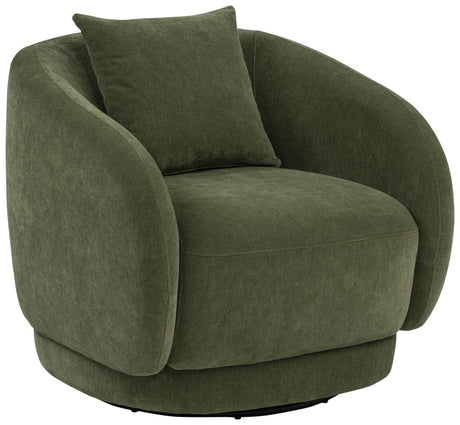 Arnaud green chenille upholstered swivel accent chair front view