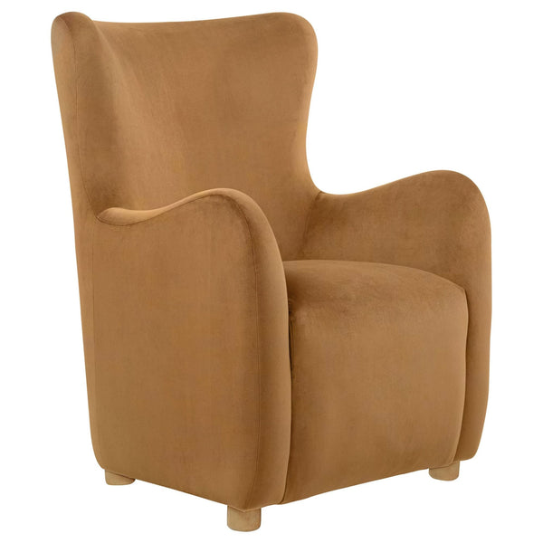 Thornton velvet wingback accent chair frontal view in cognac