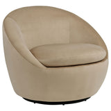 Myernick camel velvet swivel accent chair angled side view