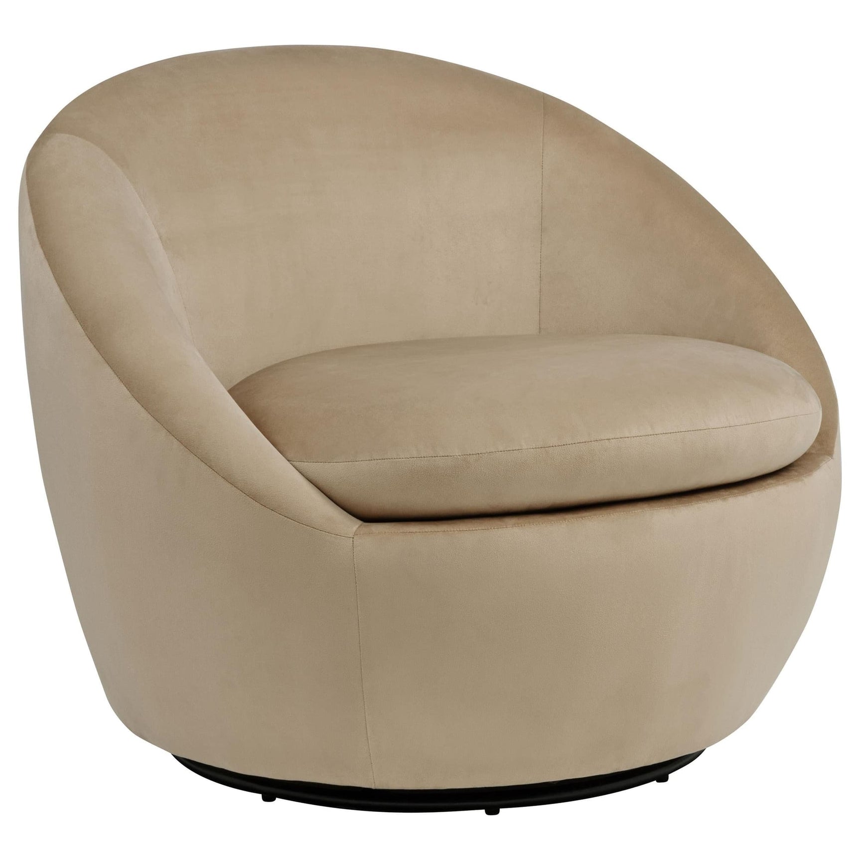 Myernick camel velvet swivel accent chair angled side view