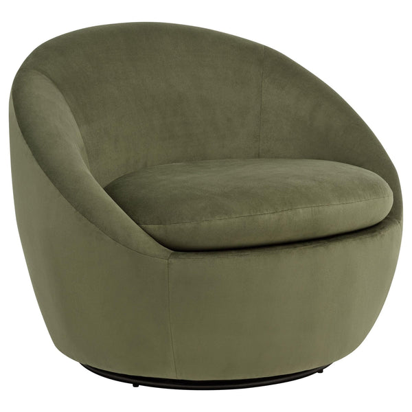 Myernick olive velvet swivel accent chair front view