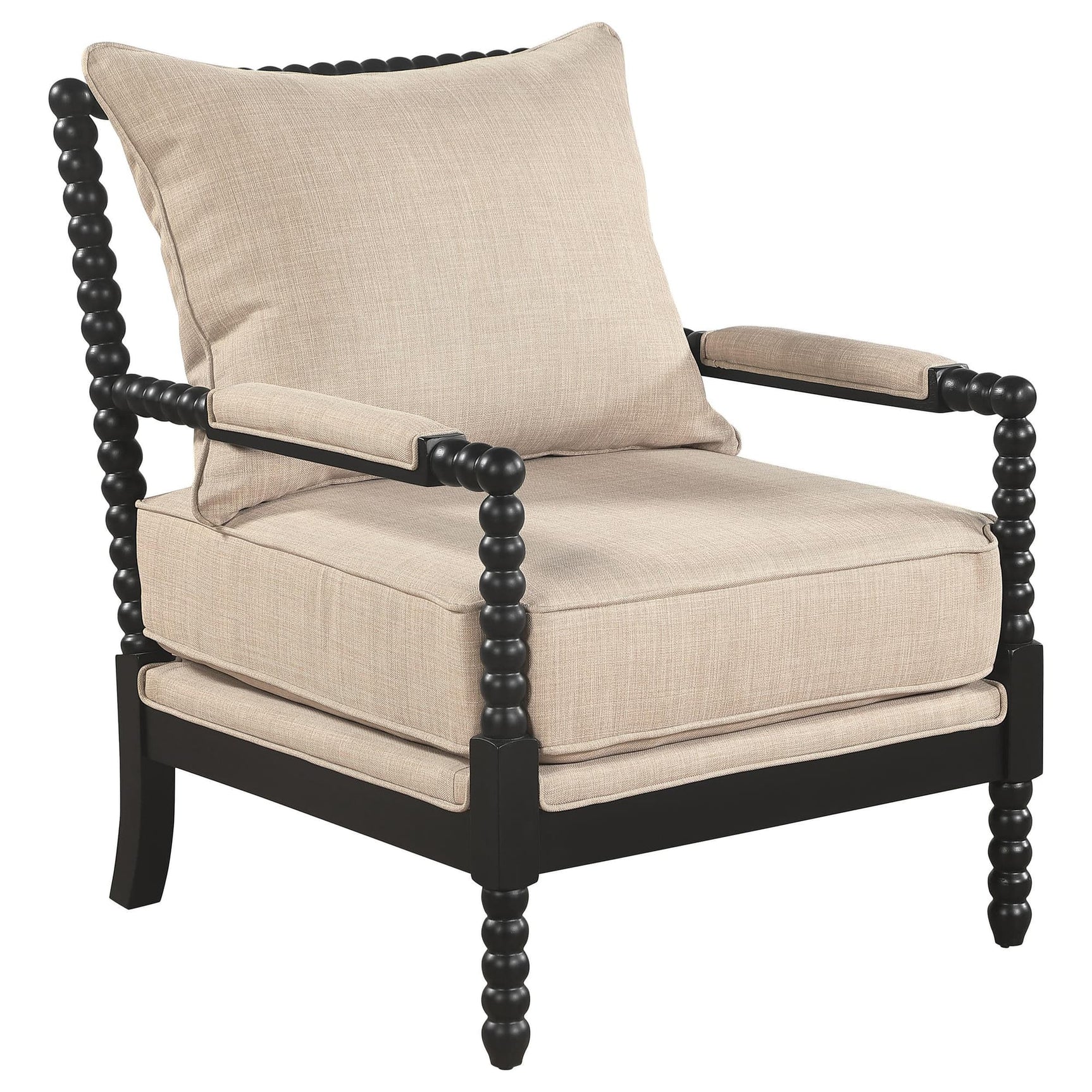 Blanchett Upholstered Bobbin Accent Chair Beige and Black front view