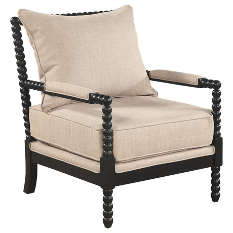 Blanchett Upholstered Bobbin Accent Chair Beige and Black front view