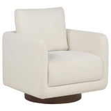 Iris ivory fabric upholstered swivel accent chair front angle