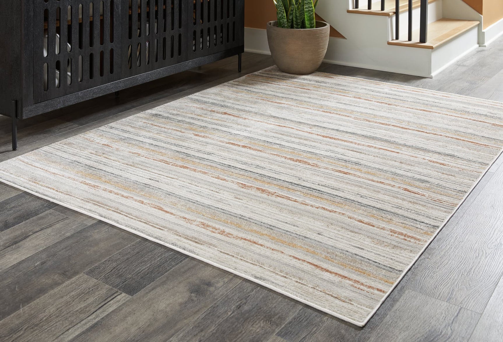 Artney Multi Striped Large Area Rug flat lay