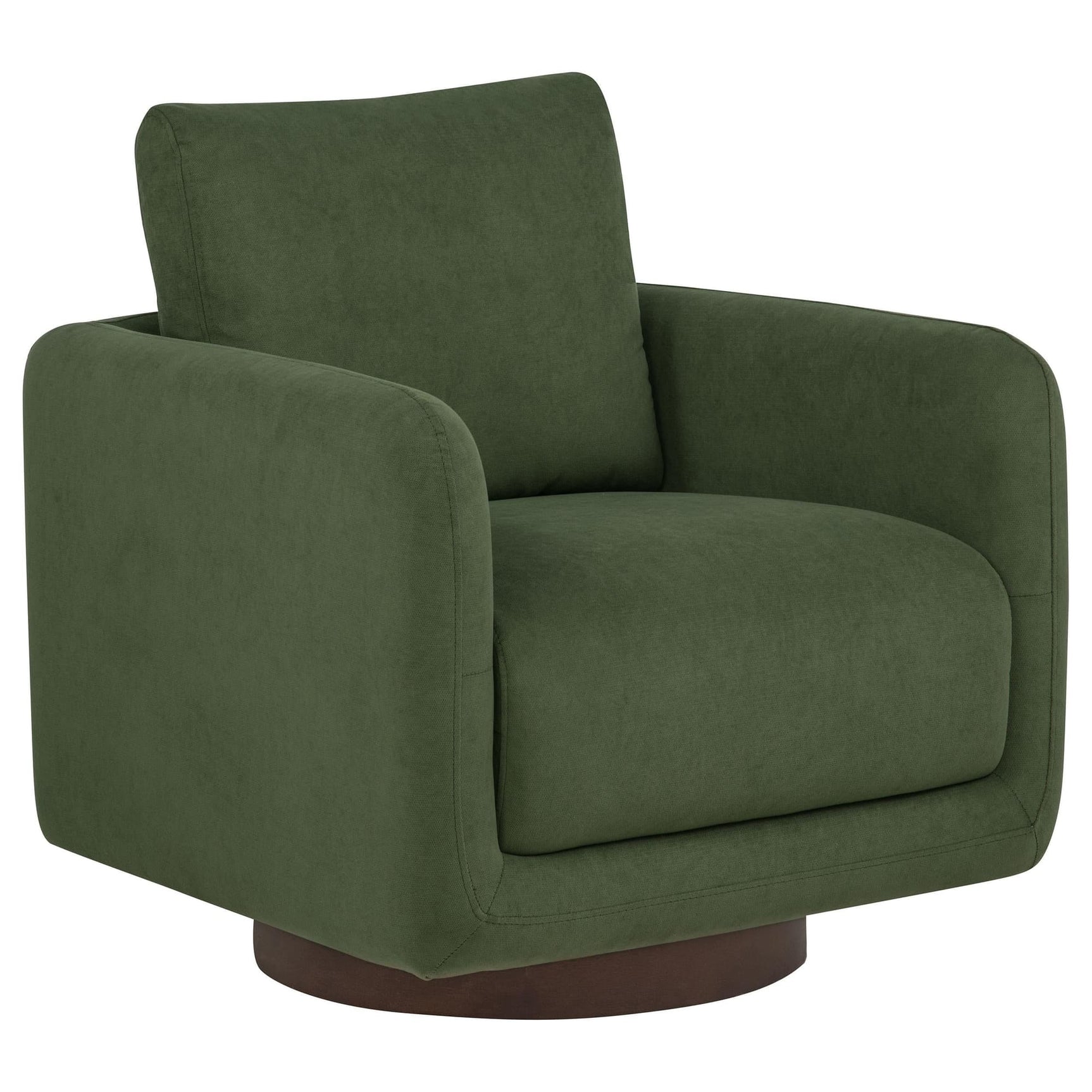 Iris Accent Chair in matcha fabric, front angle with swivel base