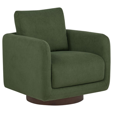 Iris Accent Chair in matcha fabric, front angle with swivel base