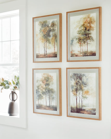 Bryneford multi wall art set of 4 with brown frames front view