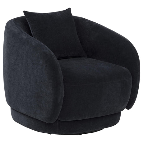 Arnaud navy chenille upholstered swivel accent chair front view