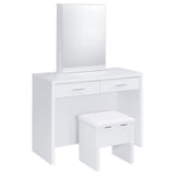 Bunbury white makeup vanity table set with rectangular framed mirror and dual drawers