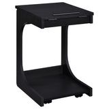 Ralston black C-shaped lift-top sofa side table front view