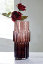 Dorlow Mauve Vase set showing fluted striped glass detail
