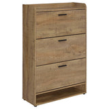 Denia 3-tier engineered wood shoe cabinet in mango finish front view
