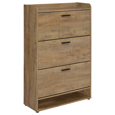 Denia 3-tier engineered wood shoe cabinet in mango finish front view