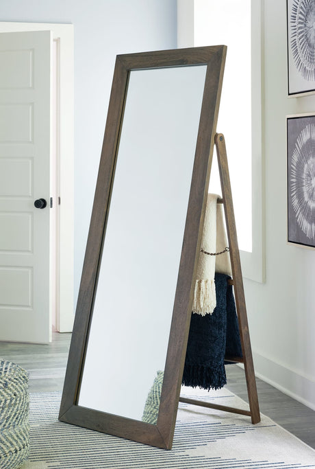 Dirkins brown floor mirror angled view showing wood frame