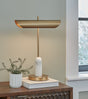 Rowleigh desk lamp with goldtone metal cylindrical shade and white marble base