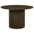Hamlyn 43-inch round walnut wood dining table, angled top view