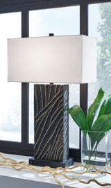 Bartlen Table Lamp with black textured base and gold accents