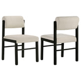 Kehoe dining side chair cream upholstery black legs angled front