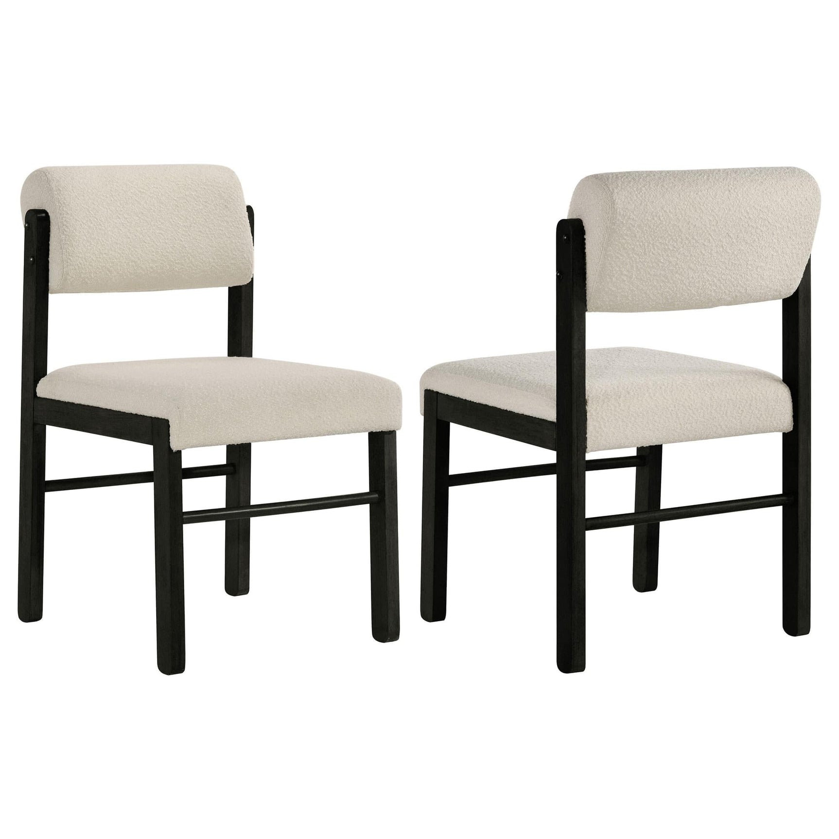 Kehoe dining side chair cream upholstery black legs angled front