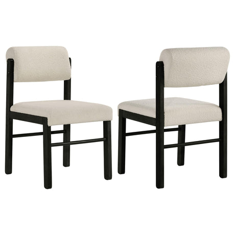 Kehoe dining side chair cream upholstery black legs angled front