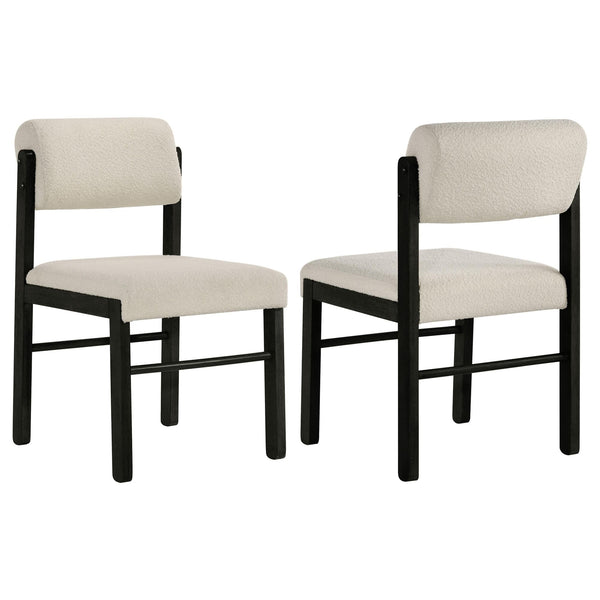 Kehoe dining side chair cream upholstery black legs angled front