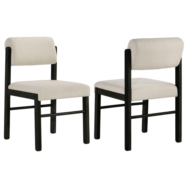 Kehoe dining side chair cream upholstery black legs angled front