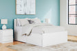 Onita white full panel platform bed with 2 side storage drawers front view