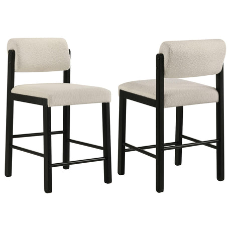 Kehoe upholstered counter height chair cream fabric and black rubberwood legs front view