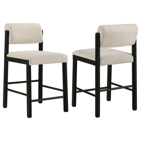 Kehoe upholstered counter height chair cream fabric and black rubberwood legs front view