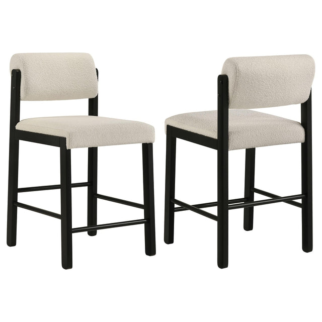 Kehoe upholstered counter height chair cream fabric and black rubberwood legs front view