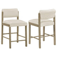 Kehoe upholstered counter height chair front view in cream fabric with natural oak legs