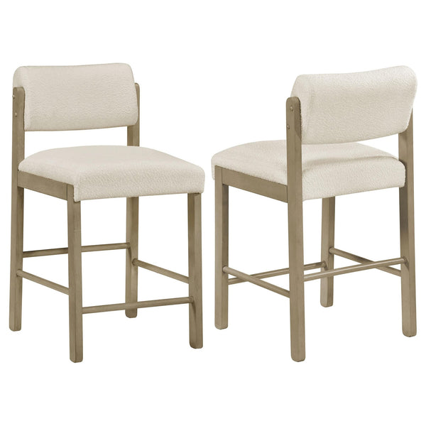 Kehoe upholstered counter height chair front view in cream fabric with natural oak legs
