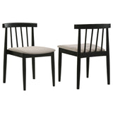 Front view of Cullen mid-century dining side chair set of 2 with upholstered wheat-tone seats