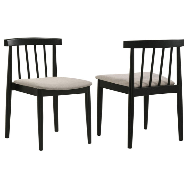 Front view of Cullen mid-century dining side chair set of 2 with upholstered wheat-tone seats