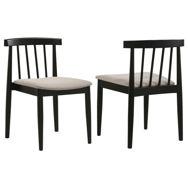 Front view of Cullen mid-century dining side chair set of 2 with upholstered wheat-tone seats