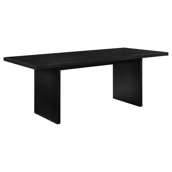 Decker 82-inch Black Wood Rectangular Dining Table, angled view showing thick slab top