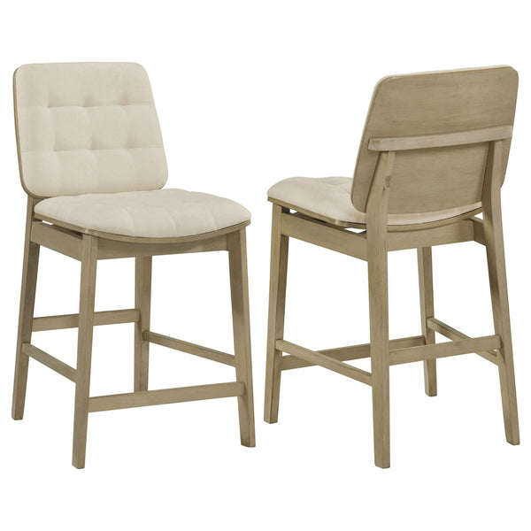 Redbridge velvet upholstered counter chair in cream with natural oak frame front view