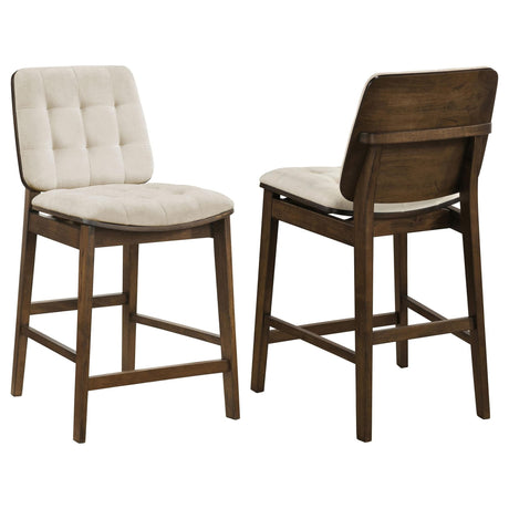 Redbridge Velvet Upholstered Counter Chair cream and walnut front view