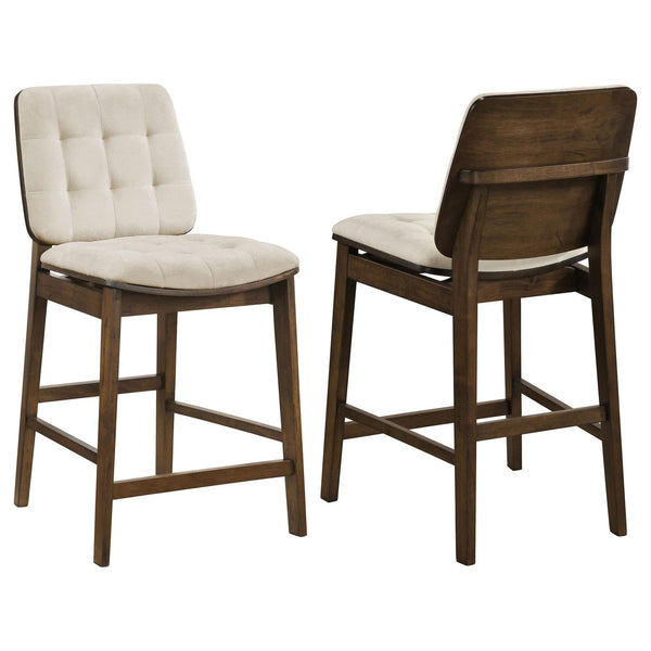 Redbridge Velvet Upholstered Counter Chair cream and walnut front view