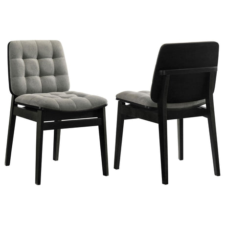 Redbridge velvet upholstered side chair in grey with black wood frame, front angle