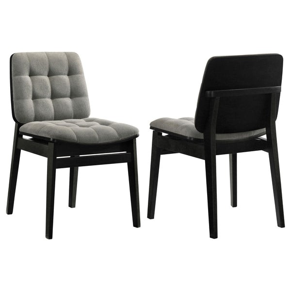 Redbridge velvet upholstered side chair in grey with black wood frame, front angle