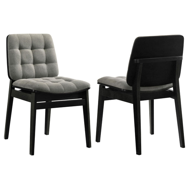 Redbridge velvet upholstered side chair in grey with black wood frame, front angle