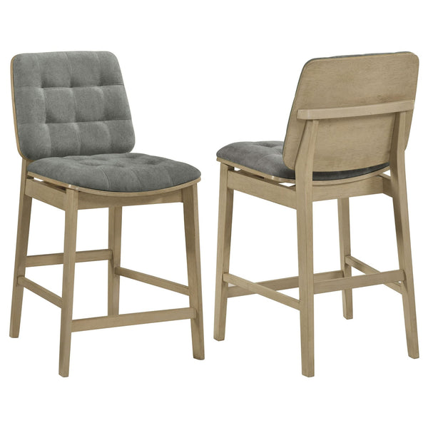 Redbridge set of 2 grey velvet upholstered counter chairs with natural oak legs
