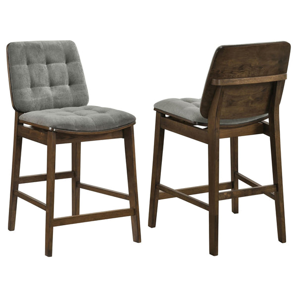 Redbridge grey velvet upholstered counter chair with walnut wood frame front view