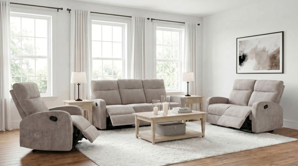 Hamilton 3-piece reclining sofa set in sand chenille, front angle view