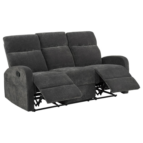 Front view of Hamilton charcoal grey chenille manual reclining sofa
